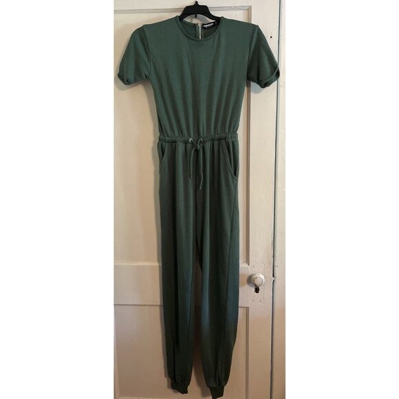 PRETTYLITTLETHING Pants - Renew Pretty Little Thing Green One Piece Jumpsuit Size 4 Zipper Pockets Cuffed